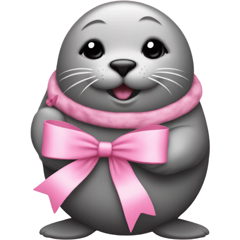 Really fat seal holding a kitten with pink bows emoji