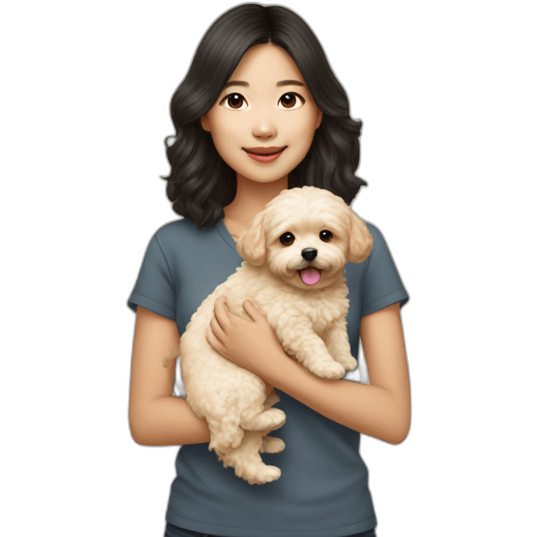 asian girl holding golden maltipoo emoji