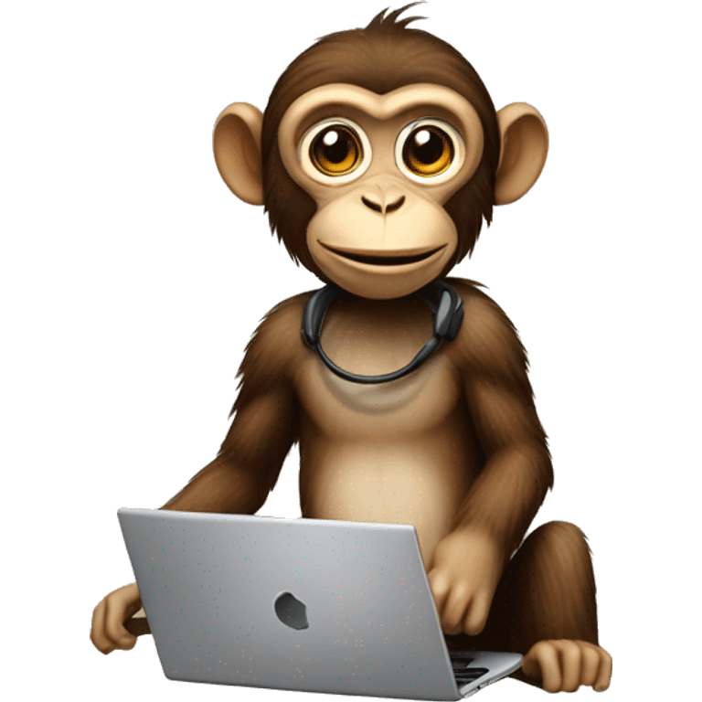 Simple Monkey with a headset and laptop, laptop lap with photoshop background emoji