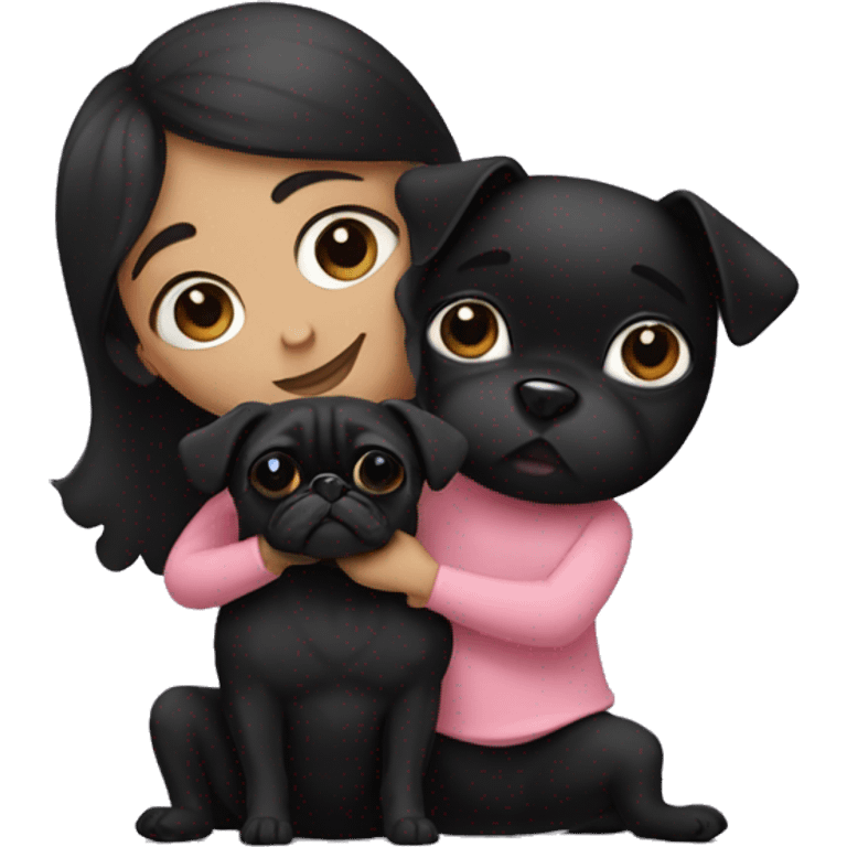 A girl with black heart hugging a black pug dog emoji