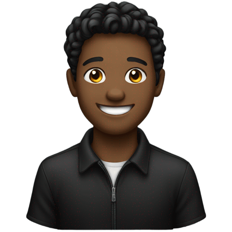 smiling young man in black emoji