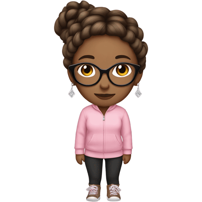 girl with white glass, a pink sweatshirt, black leggings, a braid in her brownish hair, and diamond earrings emoji