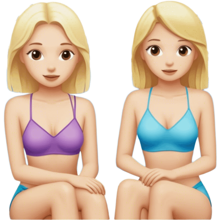 Two white blonde girls sitting by the pool  emoji