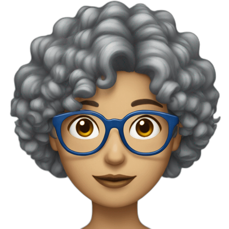 Chica pelo rizado corto, gris claro gafas azul emoji