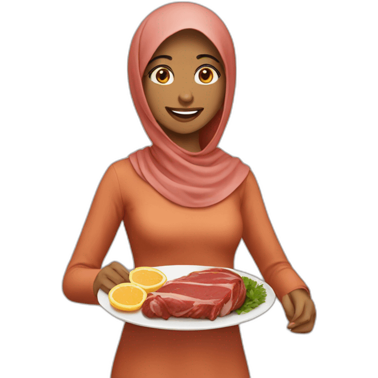 muslim girl enjoying meat emoji