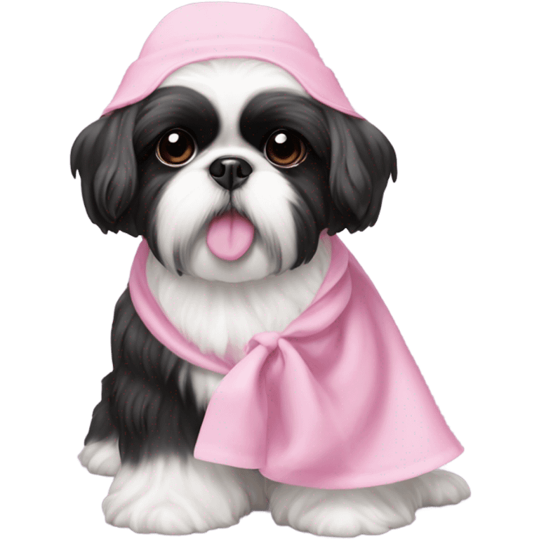 black and white shih tzu wearing a pink bonnet  emoji