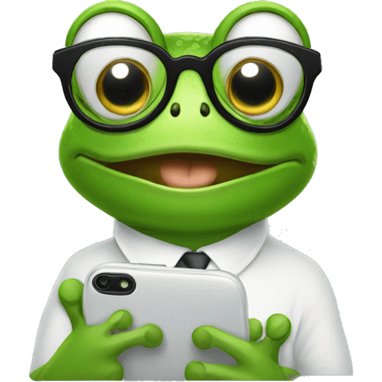 Frog with glasses using phone emoji