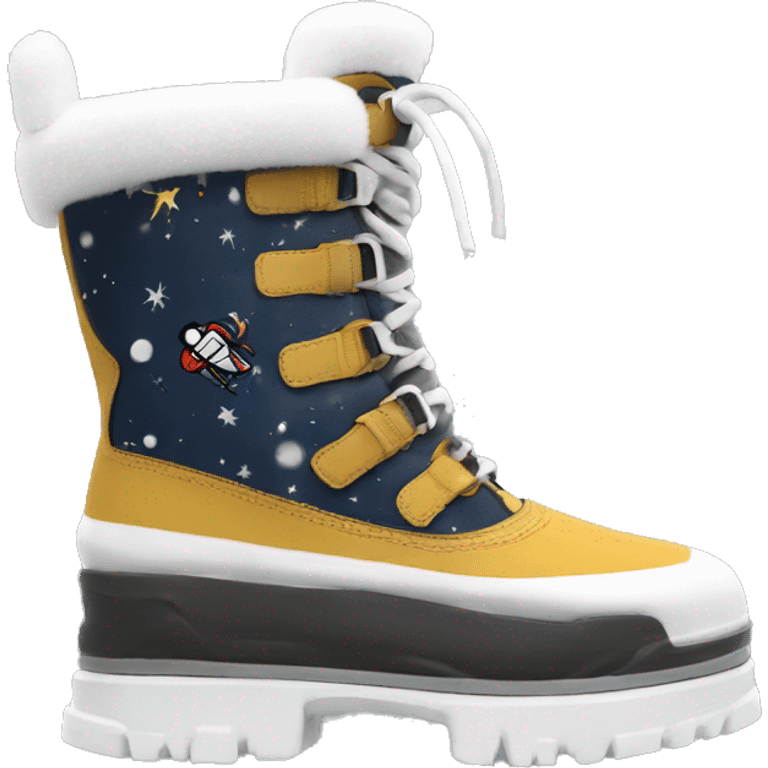 snow boot inspired by astronaut footwear. wrap-around lacing chunky exterior and sole emoji