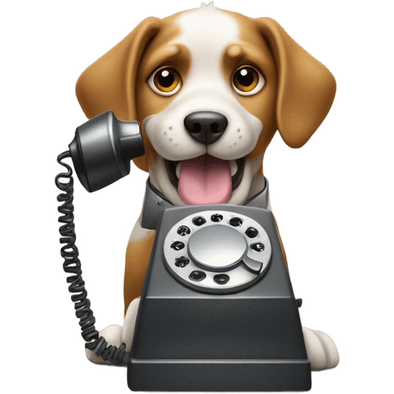 Dog taking a selfie with a rotary phone emoji