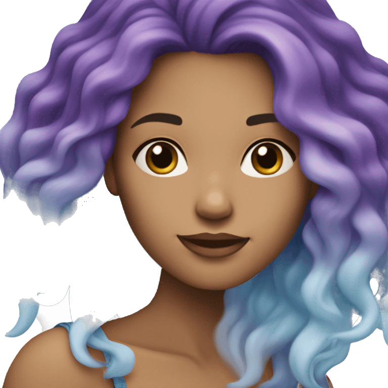 White Woman with long blue and purple ombre hair emoji