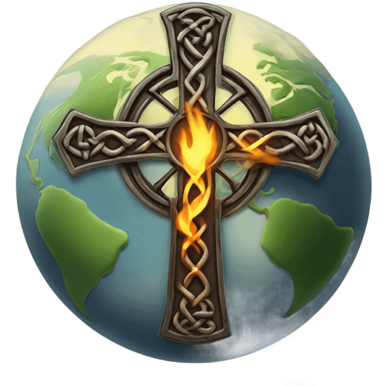 Celtic cross with Earth on fire  emoji