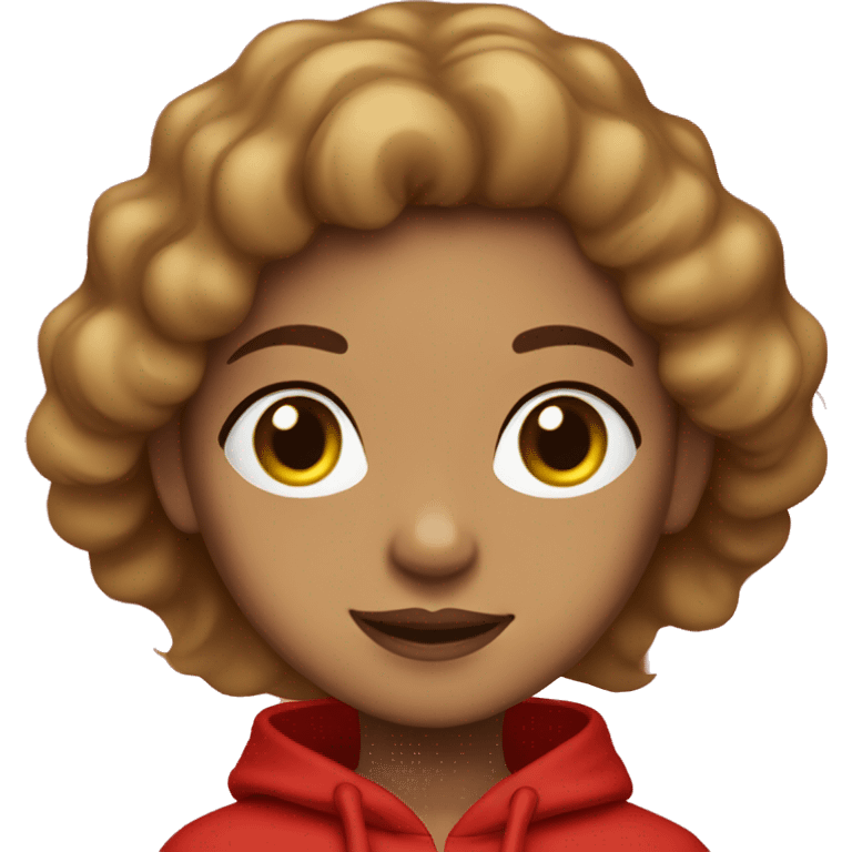 Light skin girl with brown flowy hair in red hoodie emoji