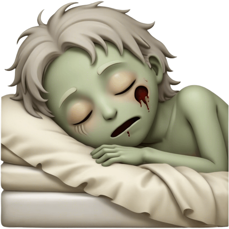 Meme-Worthy Cute Sleeping Zombie Portrait Emoji, with a delightfully quirky, slightly disheveled decaying face in soft ashen hues, head tilted back in peaceful, relaxed sleep with softly closed eyes and a tiny, endearing smile, simplified yet irresistibly charming, highly detailed with a soft eerie glowing outline that captures the gentle, unexpected cuteness of a zombie in serene repose! emoji