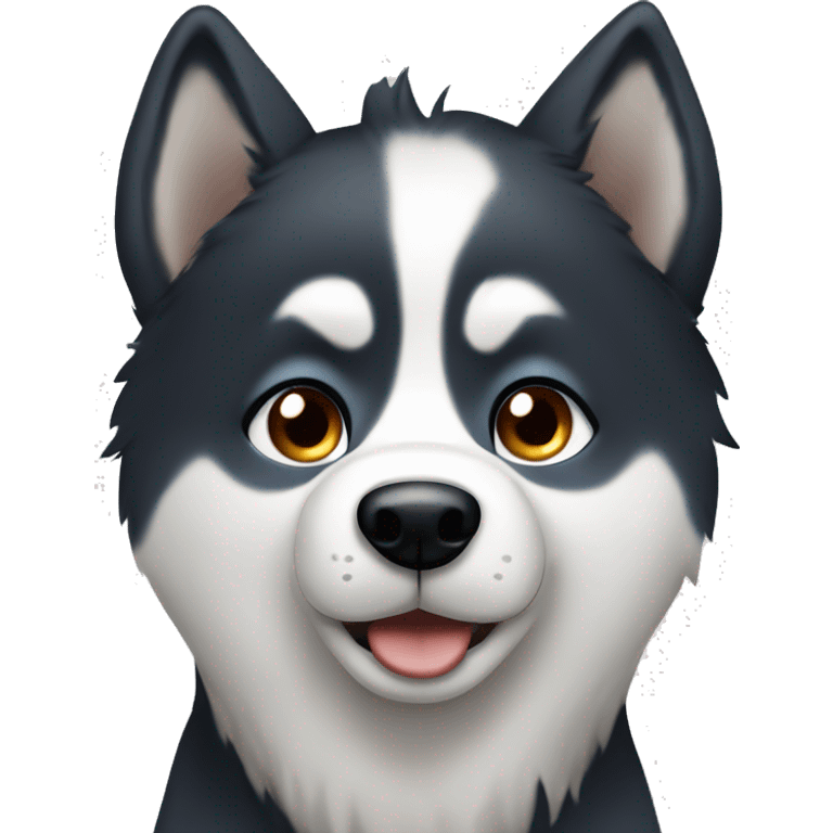 Cute black and white husky with one brown eye and one blue eye emoji