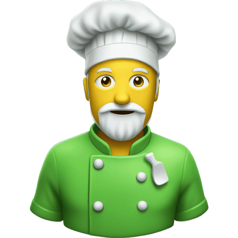 Man in a green hazmat suit with a chef hat with a white beard and rotten cheese in each hand emoji