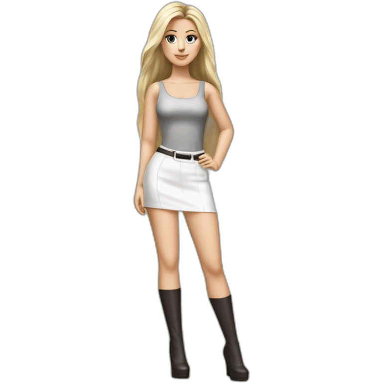 hyperrealist caucasian long straight blonde hair dark brown eyes sexy woman white crop top gray tight mini skirt black high heel shoes full body emoji