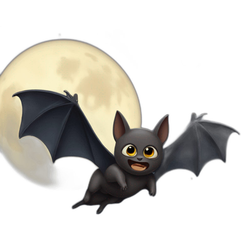 flying bat with baby bat moon emoji