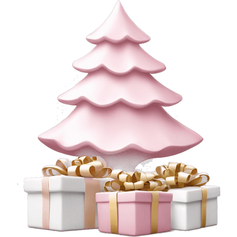 Light pink Christmas gifts under a white Christmas tree  emoji