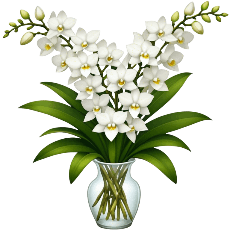 big bouquet white Dendrobium Orchid flower, stem, leaf emoji