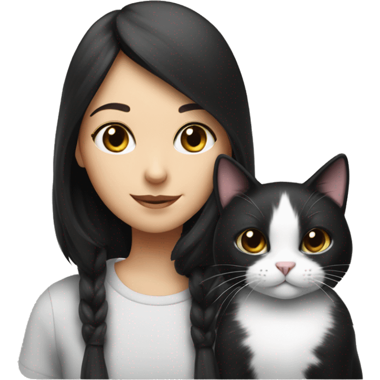 black and white cat with girl emoji