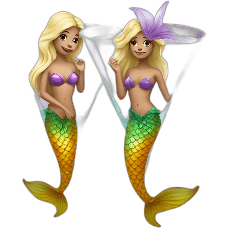 Two mermaids swim in a martini glass emoji