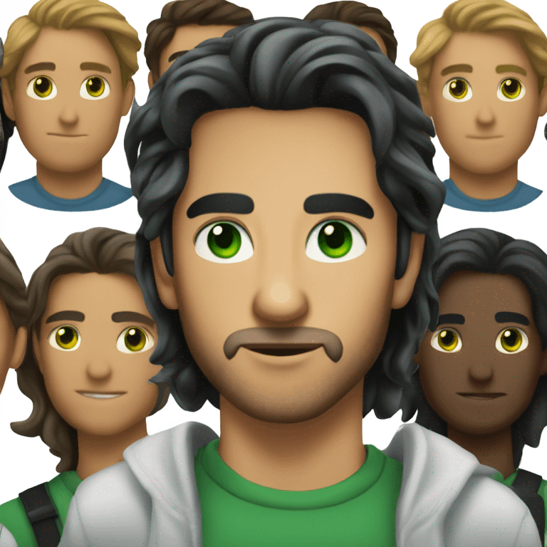 Handsome Gemini man with green eyes and black long hair emoji