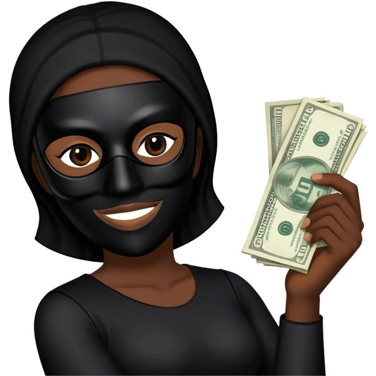 Robber, black mask, holding money, side view  emoji