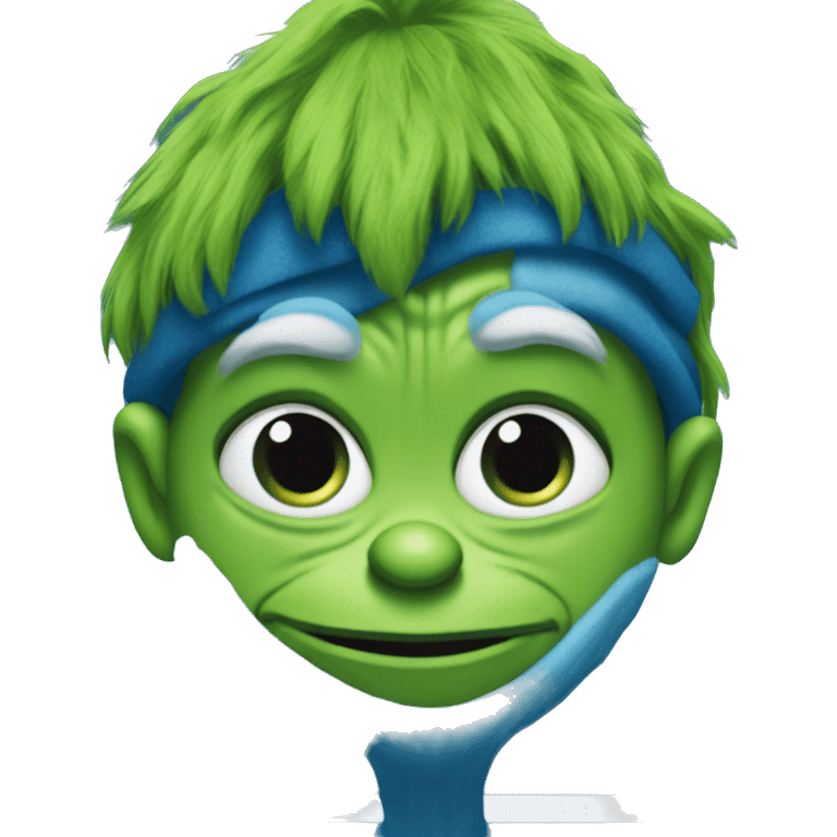 A blue version of the grinch wearing a doctor outift emoji