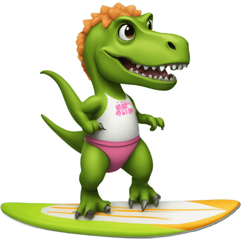 T-Rex on surfboard wearing tutu emoji