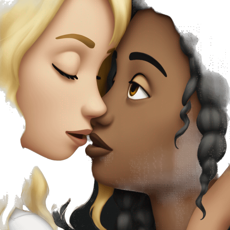 blonde white girl kissing black hair black girl emoji