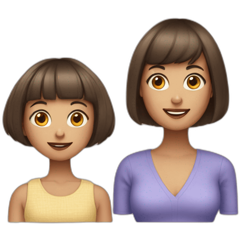 A mother with a short bob haircut and a girl with a short bob and blunt bangs emoji