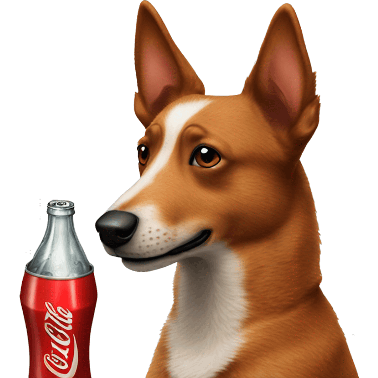 Red heeler drinking a Coke emoji