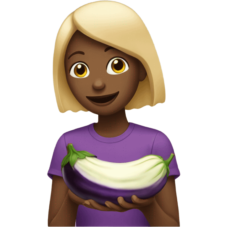 Girl eating egg plant emoji