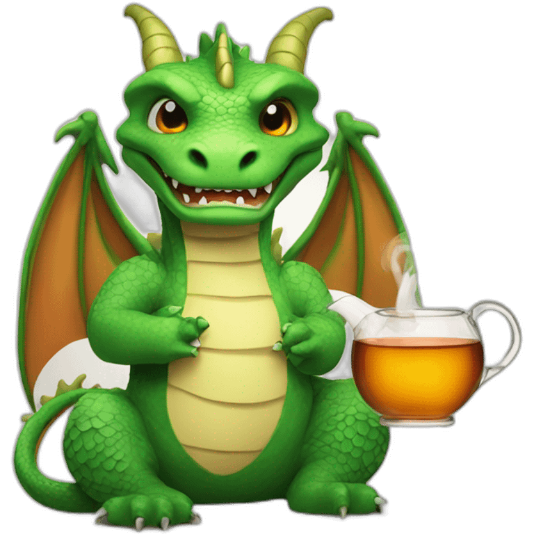 A dragon with a bottle of tea in his hands emoji