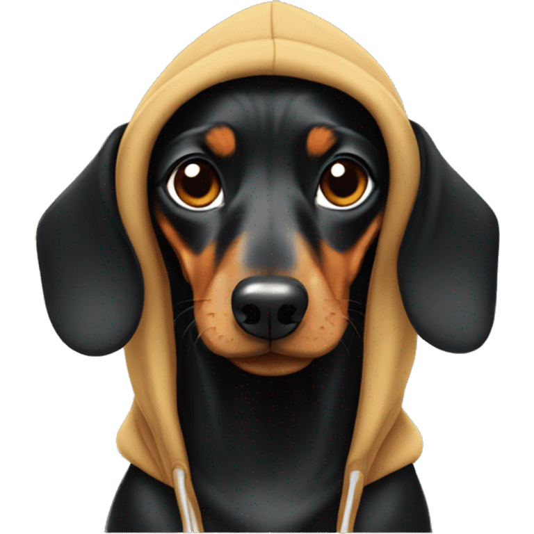 Black and tan dachshund wearing a hoodie emoji