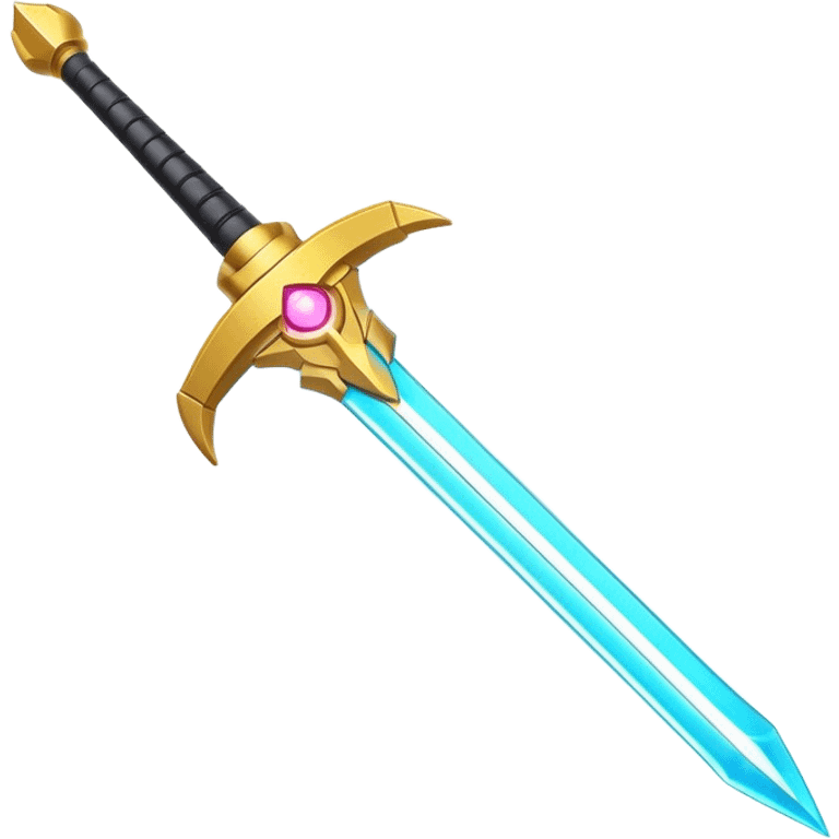 Clash of Clans aesthetic: Cinematic heroic Laser halo Sword Emoji, rendered in a 3D vector-style similar to standard emojis with minimal shading and bold, simplified shapes. A compact, vibrant energy blade with a neon-hued, glowing edge and futuristic hilt, softly glowing with a radiant cosmic charm. Simplified yet unmistakably iconic, highly detailed and consistent, glowing with a soft pulsating brilliance and high shine. Stylized with a touch of interstellar elegance and a soft glowing outline, capturing the essence of a legendary energy blade with a friendly, playful manner! emoji