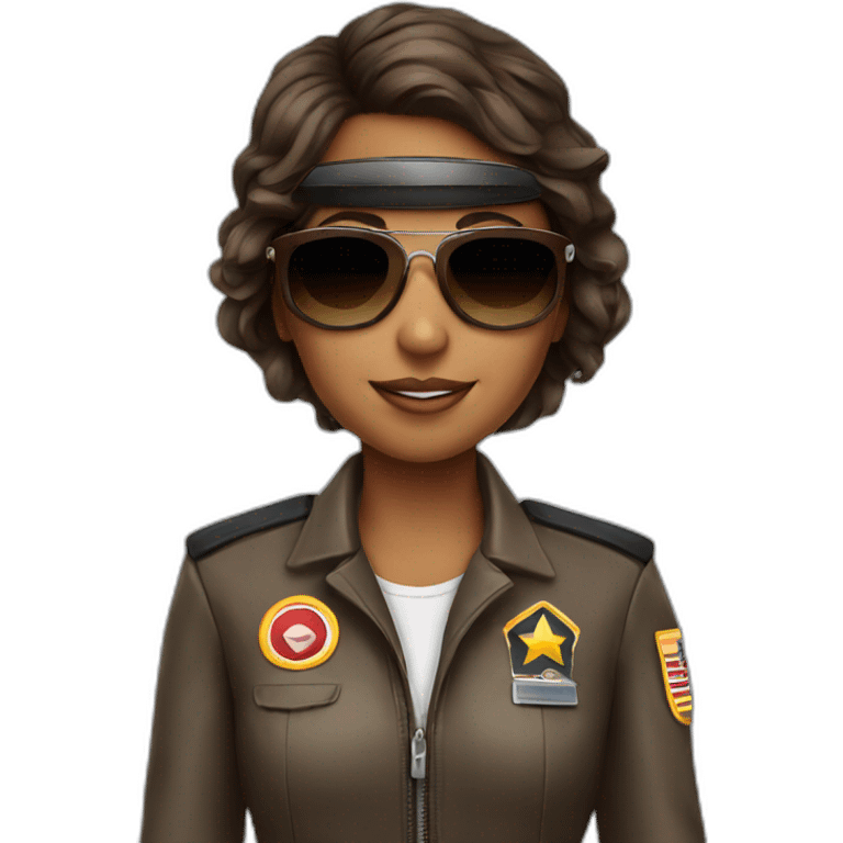 young brown female airplane pilot with sunglasses emoji