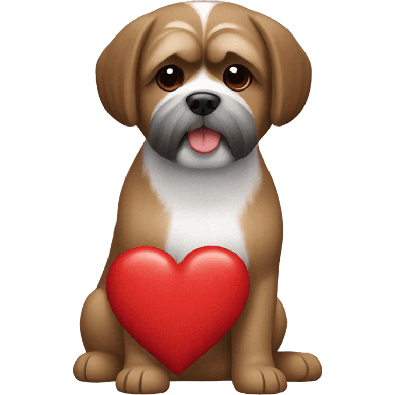 brown shi tzu dog with a red ikea heart next to him emoji