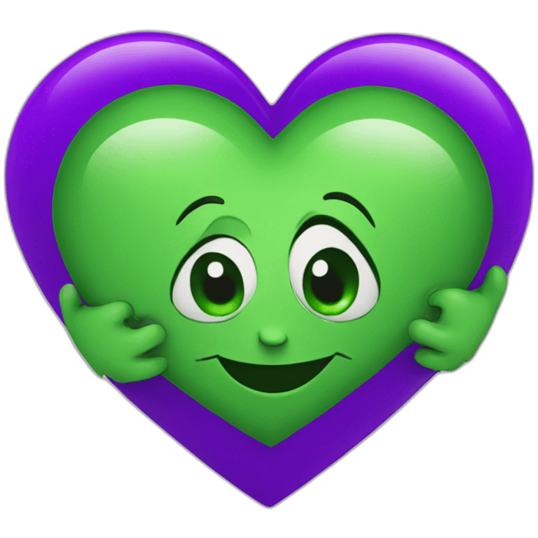 Heart one side green and other purple emoji