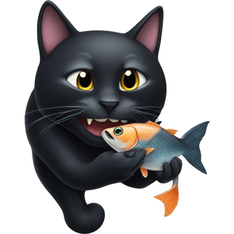 a black cat eating fish  emoji