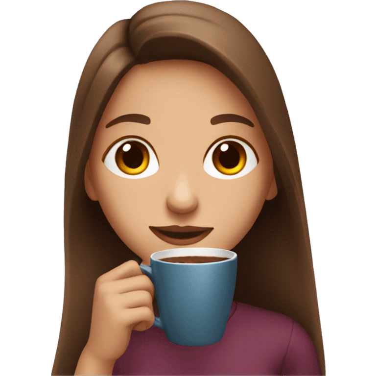 Girl with long brown hair drinking coffee emoji