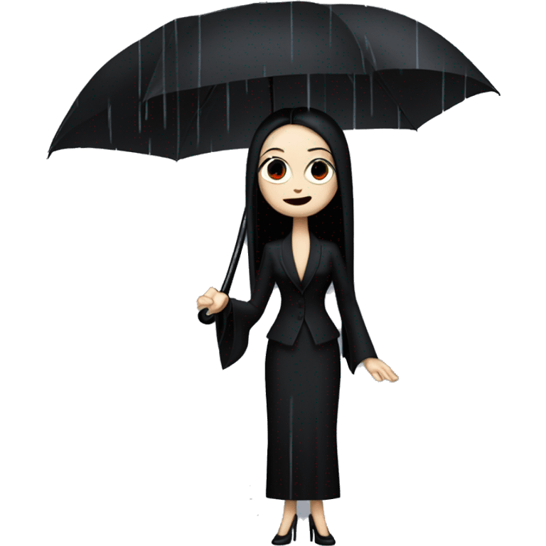 Morticia Addams at a rainy funeral under umbrella  emoji