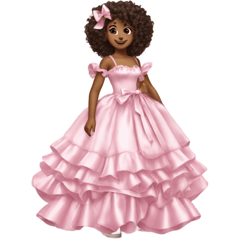 Satin pink pastel soft tiana ruffle dress and add pink ribbons emoji