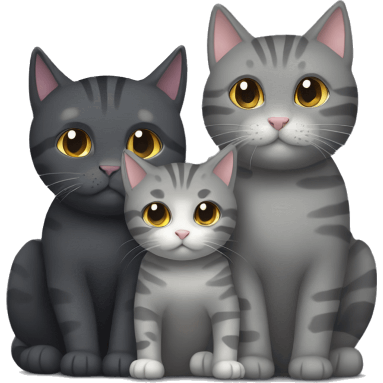 Dark gray cat and 2 tabby cats cuddling emoji