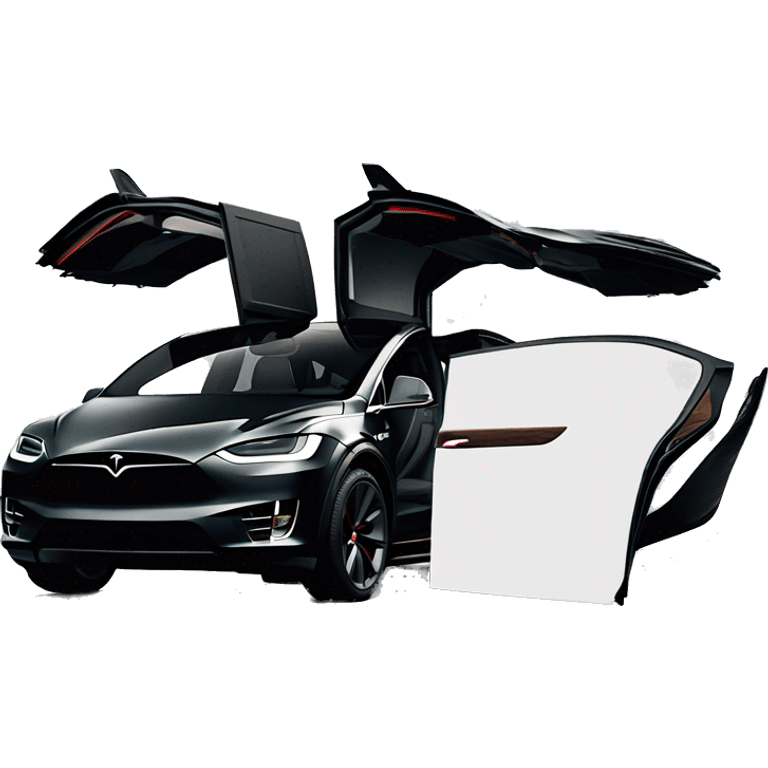 Drivers side quarter Black 2024 Tesla model x plaid with falcon wing doors open emoji