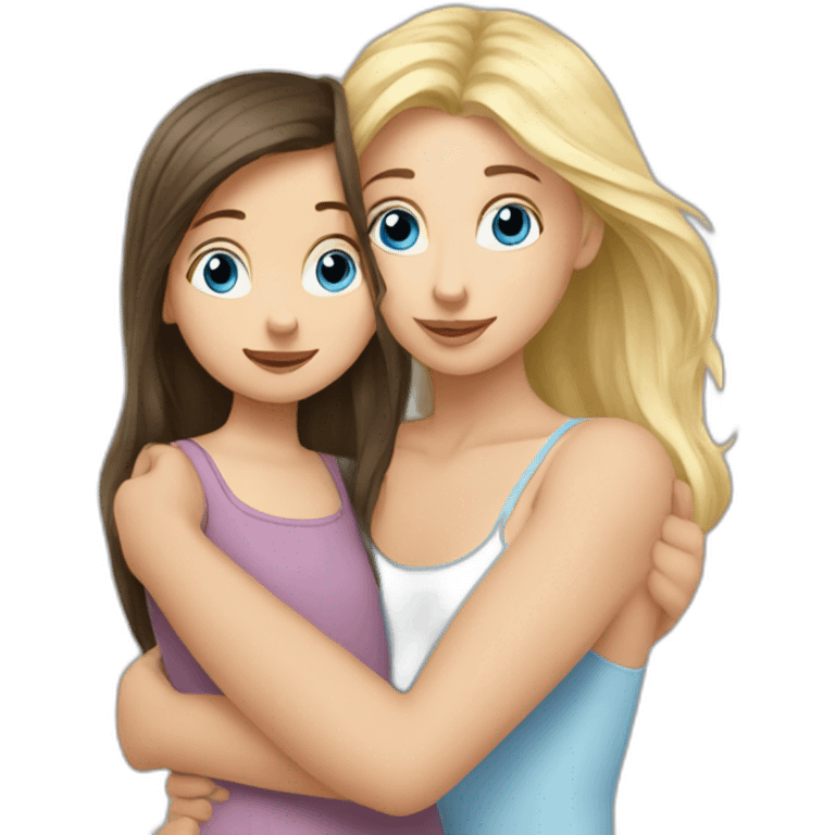 Blondy Niece with blue eyes and brunette aunt hugging emoji