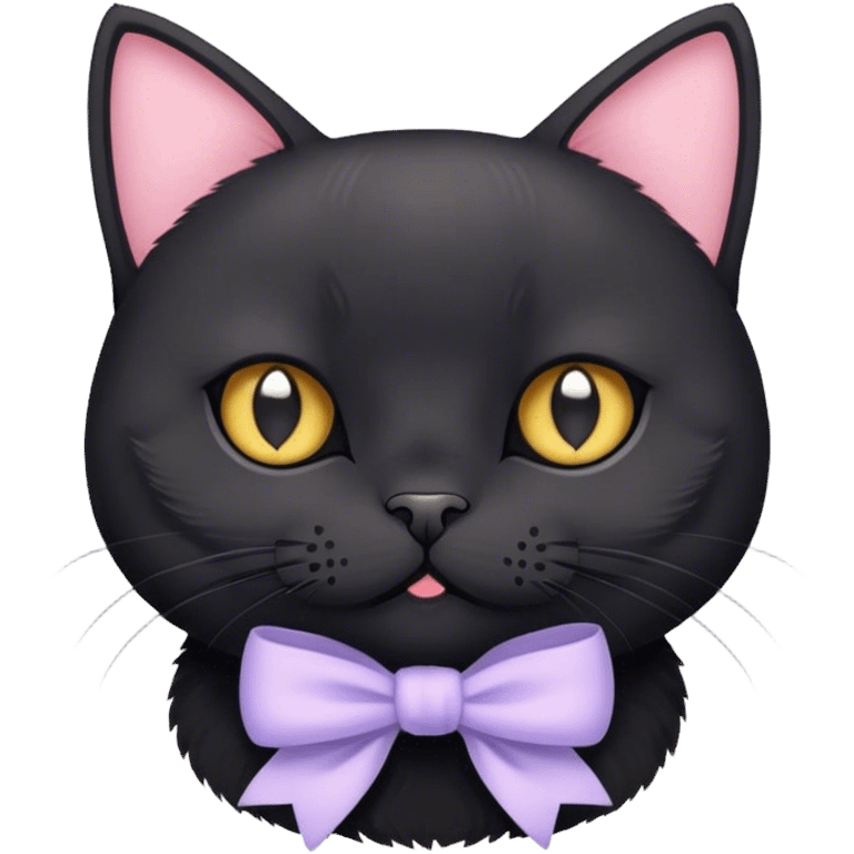 
short-haired black British cat with pastel bow emoji