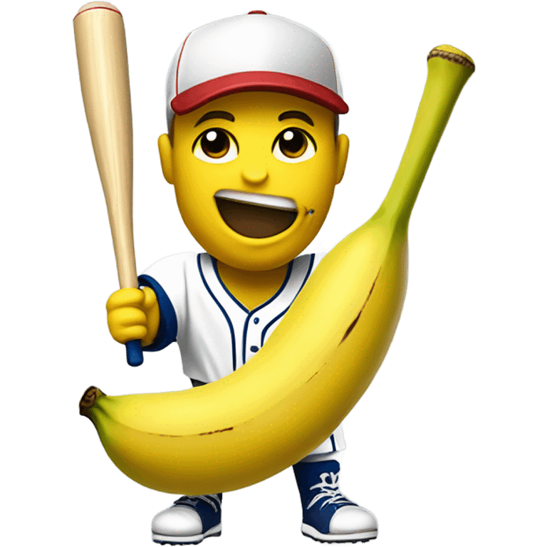 Banana wearing a baseball jersey holding a baseball bat emoji