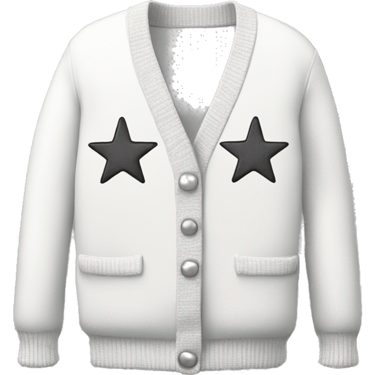 White cardigan with 3 silver star patches emoji