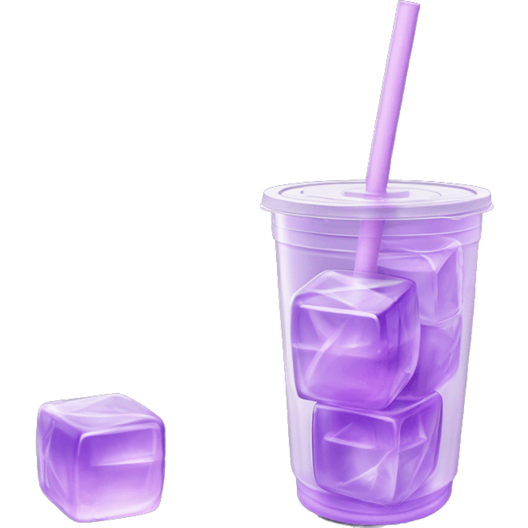 Realistic plastic cup and lid with Transluscent Light purple soda and large ice cubes inside and one straw through the top of the lid. emoji